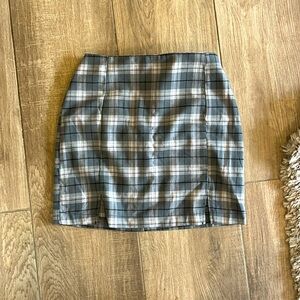 gray white and black plaid skirt